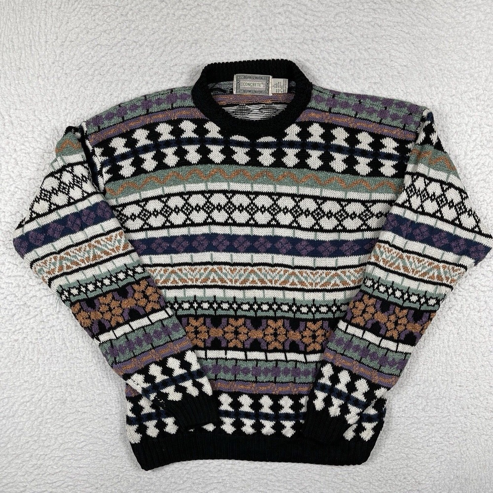 Concrete Mix Fair Isle‎ Sweater Womens Large Multicolor Geometric Ramie Cotton